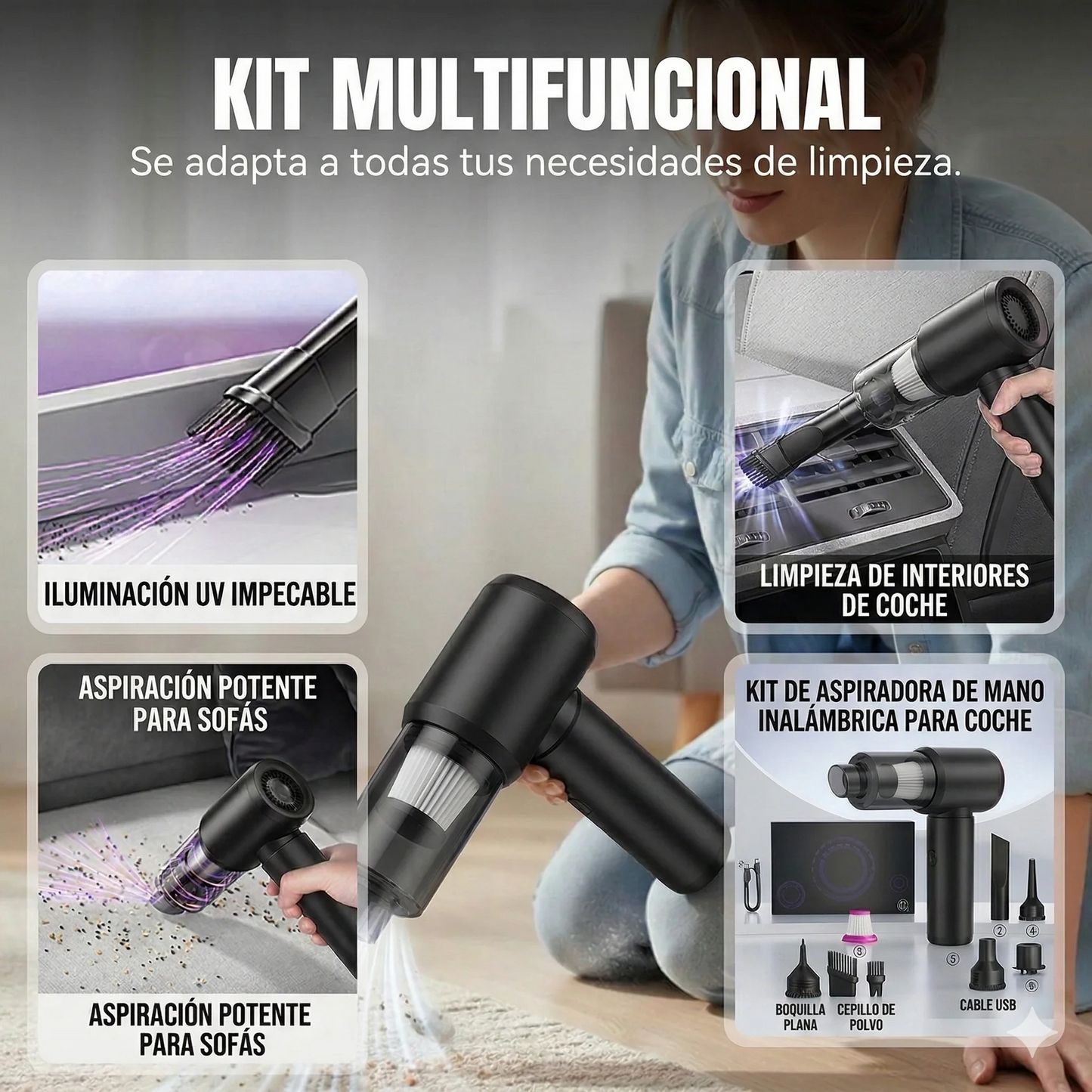 Mini Aspiradora 3 en 1  Aspira, Sopla e Infla en Segundos, Sin Cables y Sin Enredos